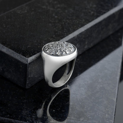 Handmade Sterling Silver Ornate Signet Ring: Gothic Baroque Jewelry