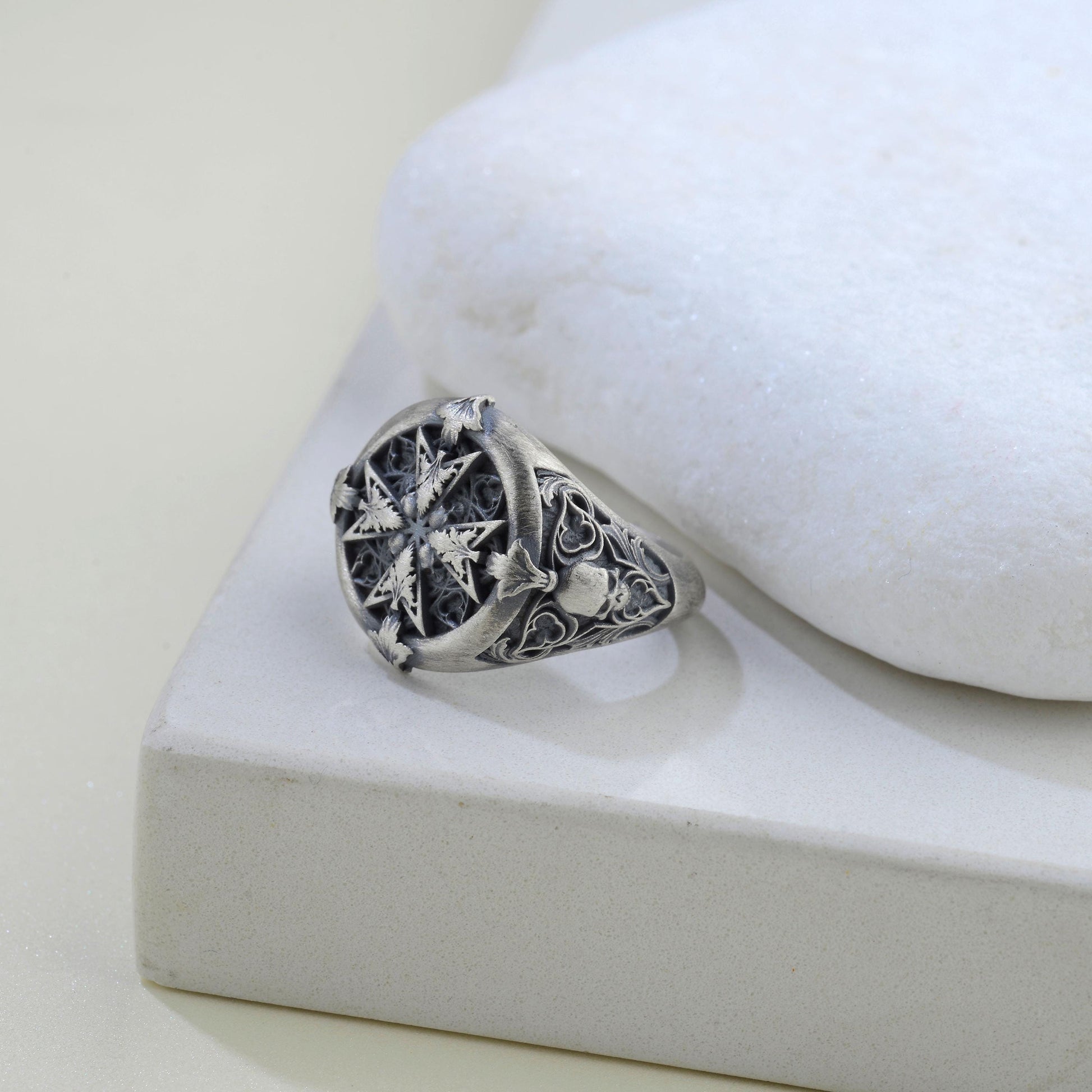 Handmade Sterling Silver Plated Cross Ring: Gothic Cross Biker Jewelry