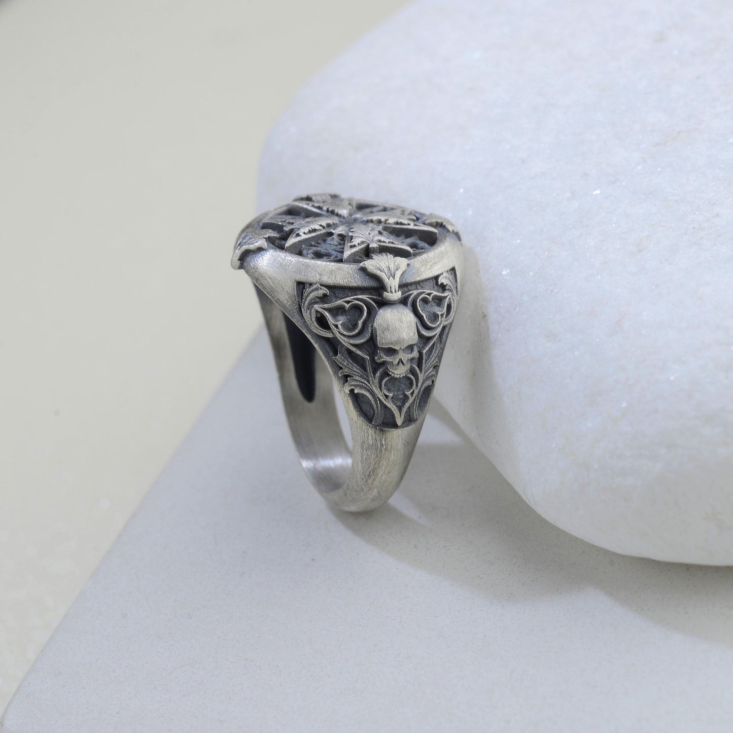 Handmade Sterling Silver Plated Cross Ring: Gothic Cross Biker Jewelry