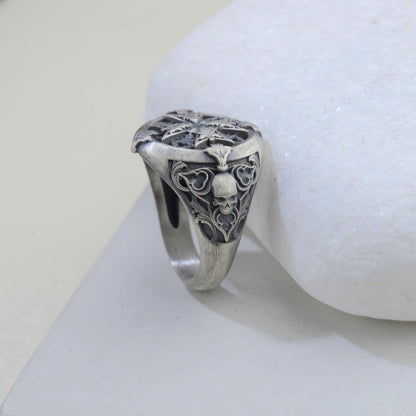 Handmade Sterling Silver Plated Cross Ring: Gothic Cross Biker Jewelry