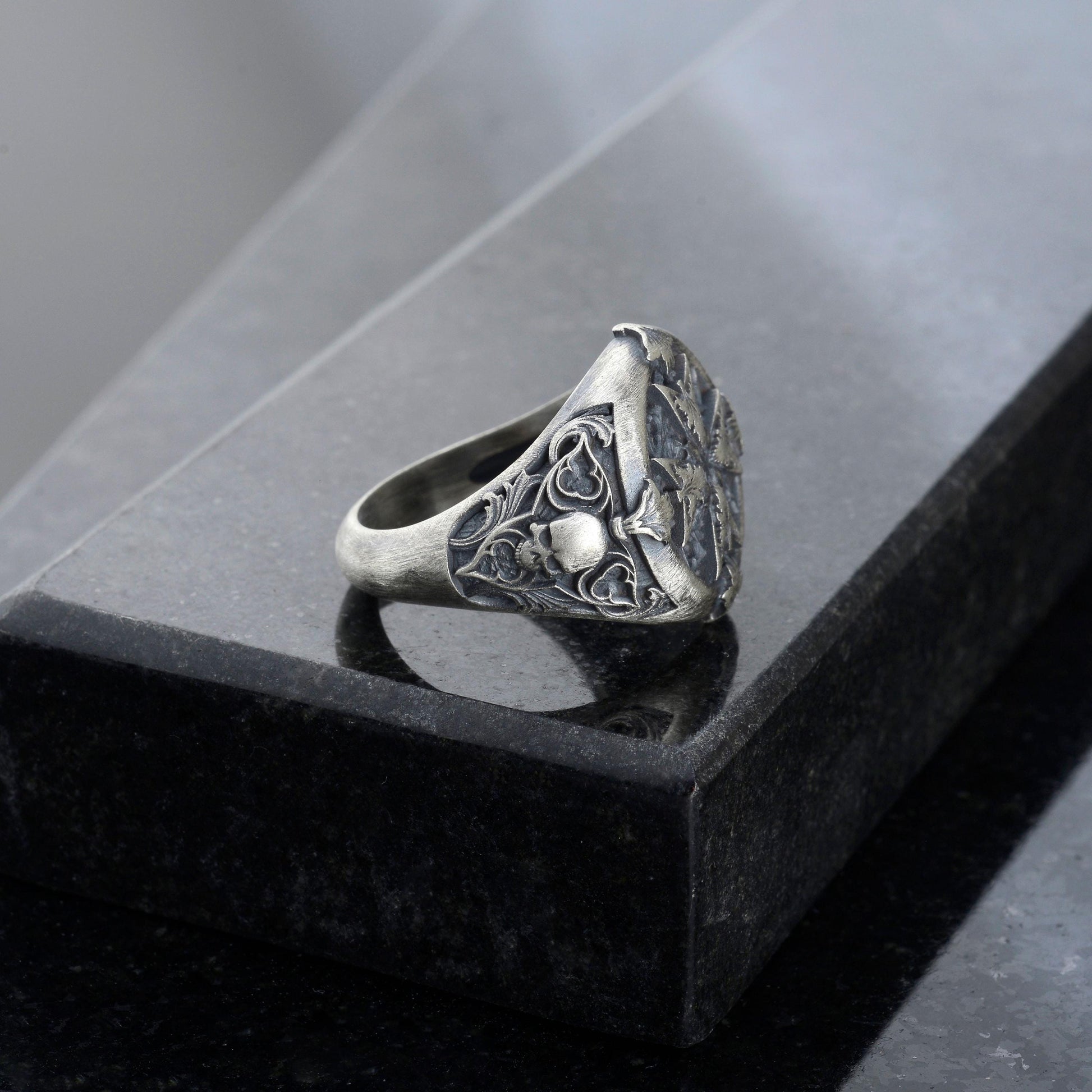 Handmade Sterling Silver Plated Cross Ring: Gothic Cross Biker Jewelry