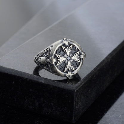 Handmade Sterling Silver Plated Cross Ring: Gothic Cross Biker Jewelry