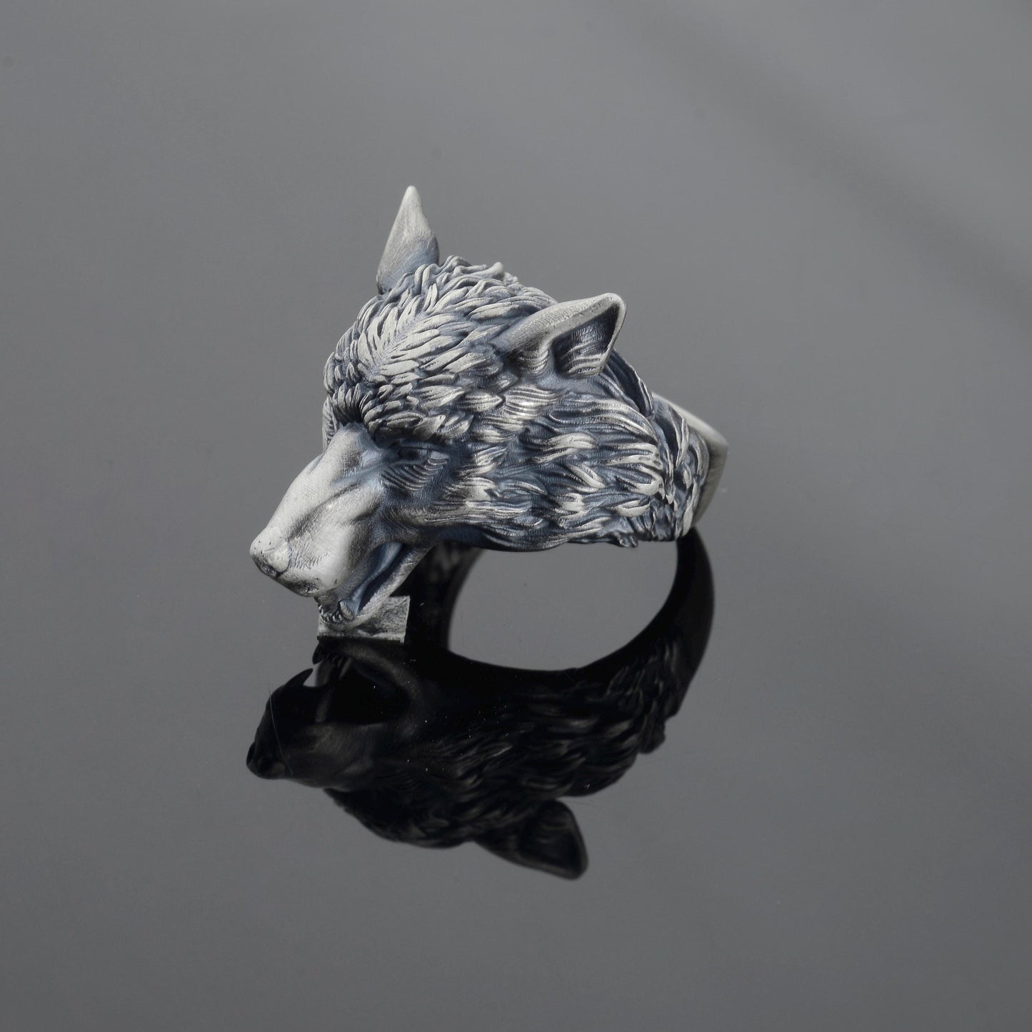 Handmade Viking Wolf Ring – Oxidized Silver Animal Totem Jewelry