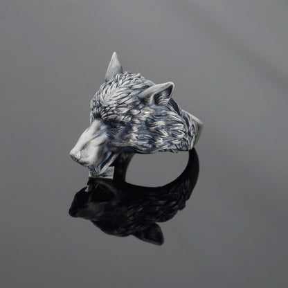 Handmade Viking Wolf Ring – Oxidized Silver Animal Totem Jewelry
