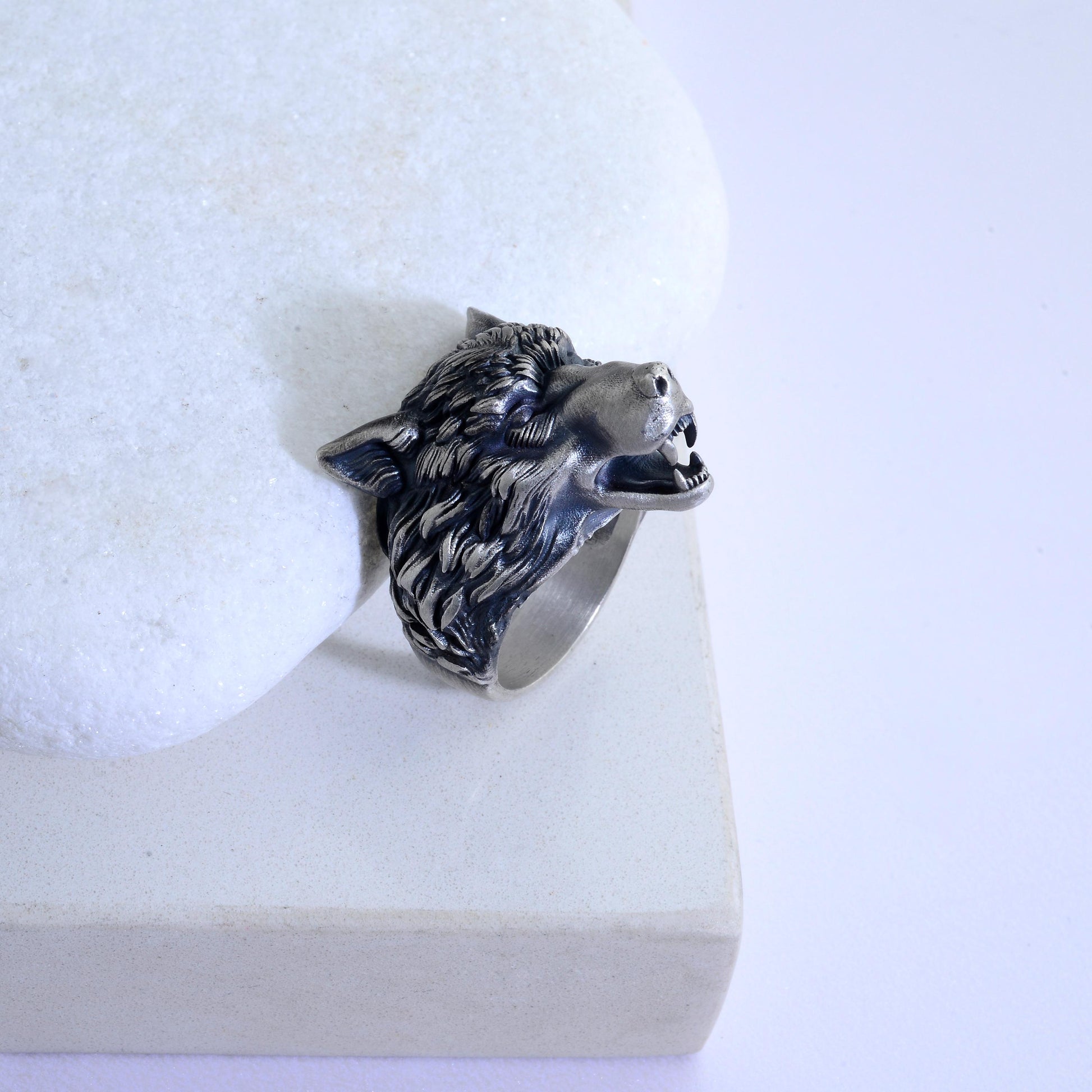 Handmade Viking Wolf Ring – Oxidized Silver Animal Totem Jewelry