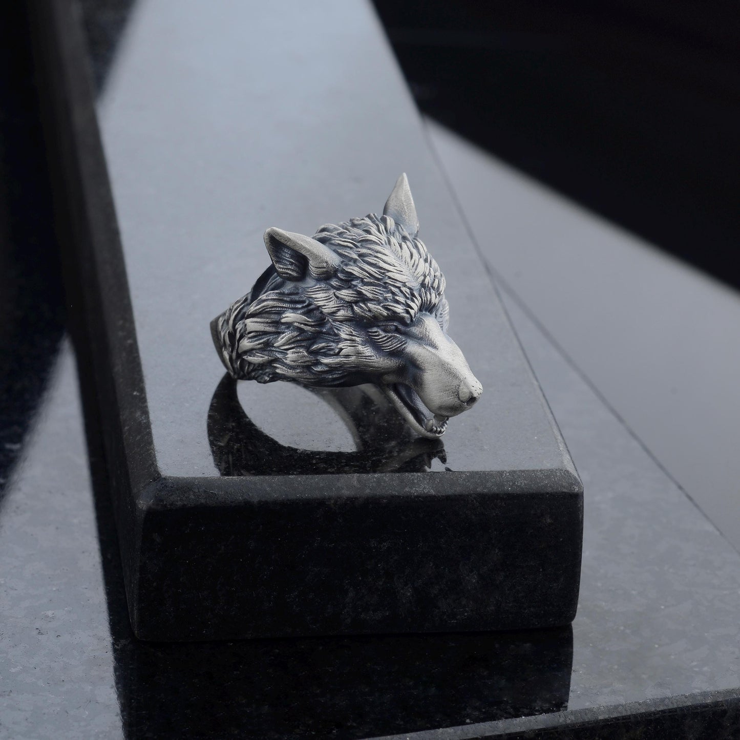 Handmade Viking Wolf Ring – Oxidized Silver Animal Totem Jewelry