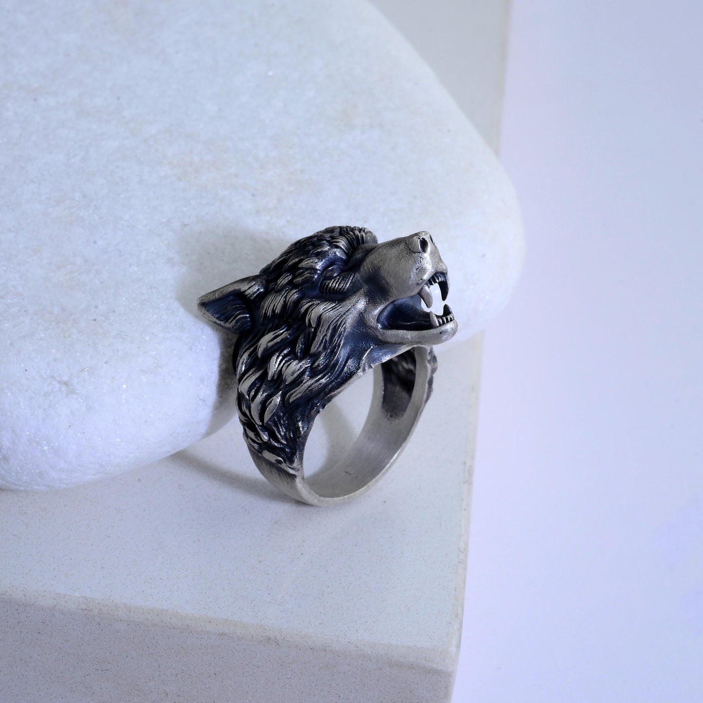 Handmade Viking Wolf Ring – Oxidized Silver Animal Totem Jewelry