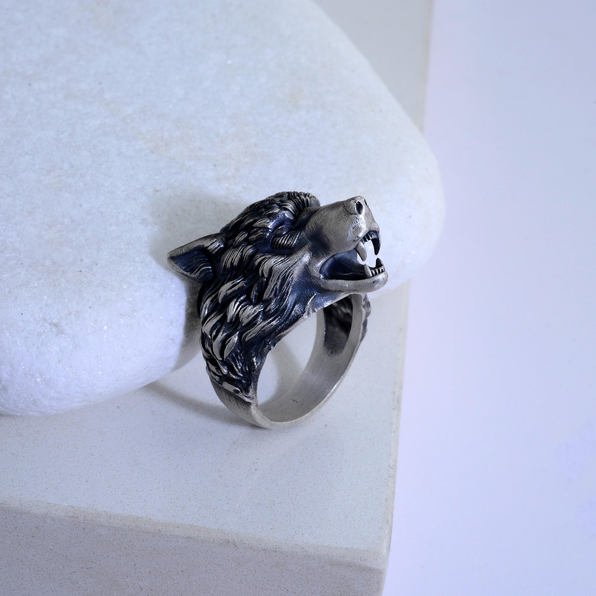 Handmade Viking Wolf Ring – Oxidized Silver Animal Totem Jewelry