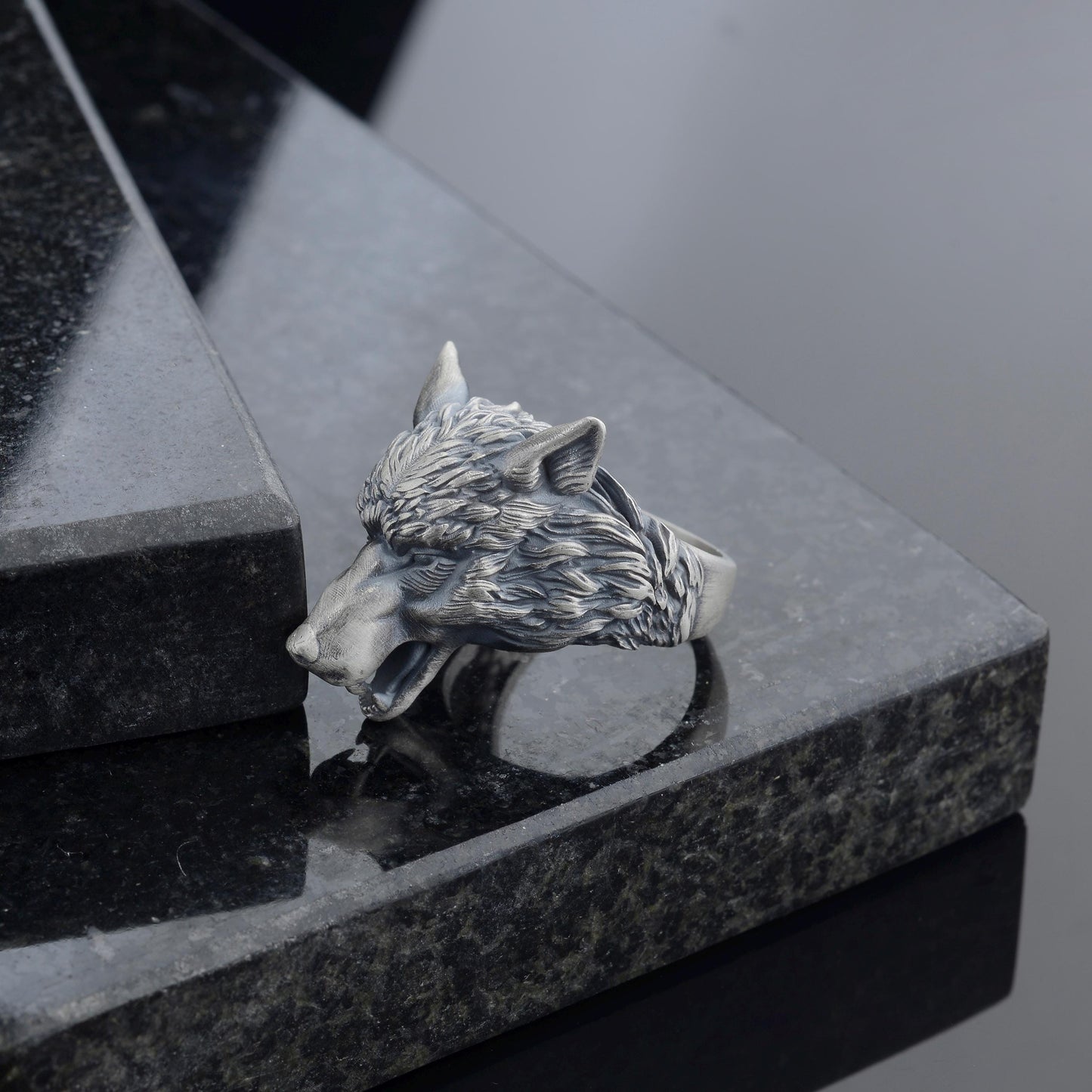 Handmade Viking Wolf Ring – Oxidized Silver Animal Totem Jewelry
