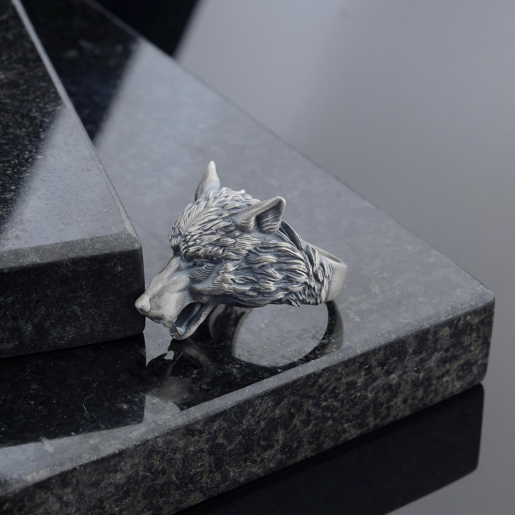 Handmade Viking Wolf Ring – Oxidized Silver Animal Totem Jewelry