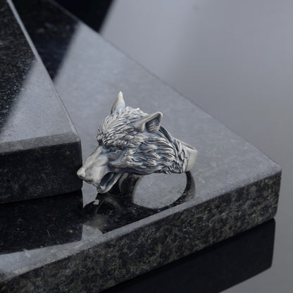 Handmade Viking Wolf Ring – Oxidized Silver Animal Totem Jewelry