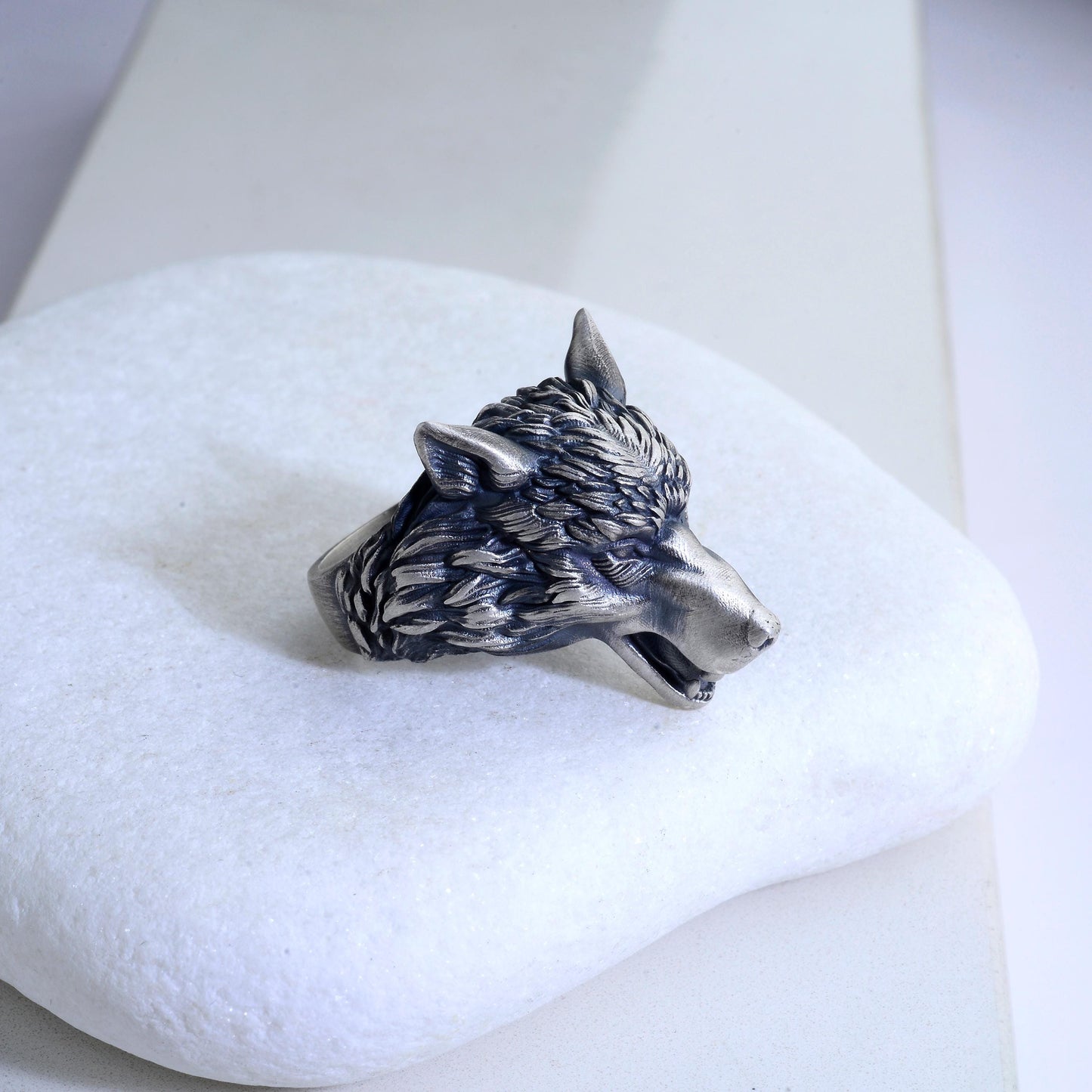Handmade Viking Wolf Ring – Oxidized Silver Animal Totem Jewelry