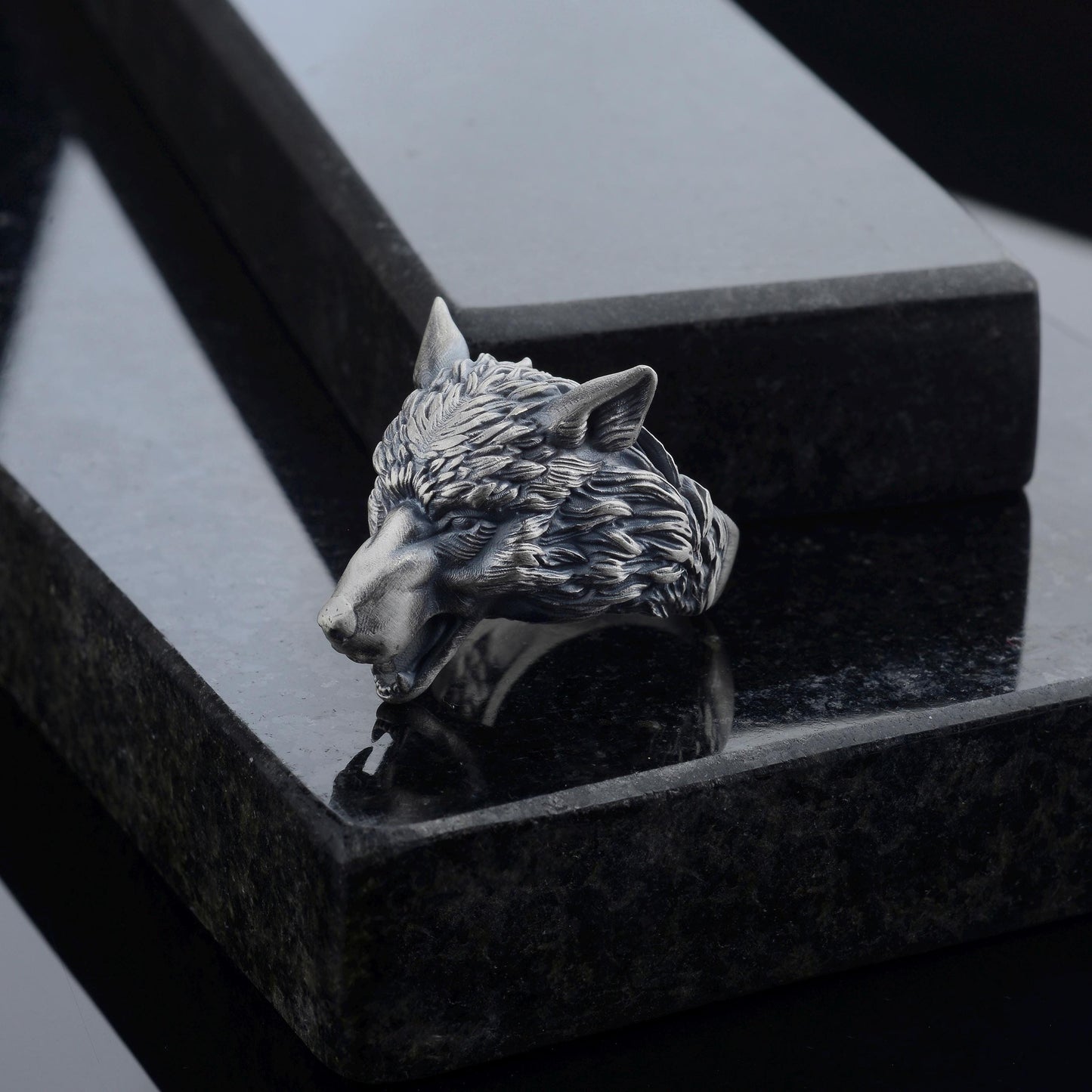 Handmade Viking Wolf Ring – Oxidized Silver Animal Totem Jewelry