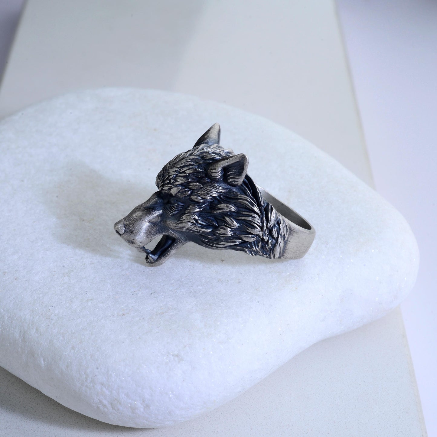 Handmade Viking Wolf Ring – Oxidized Silver Animal Totem Jewelry