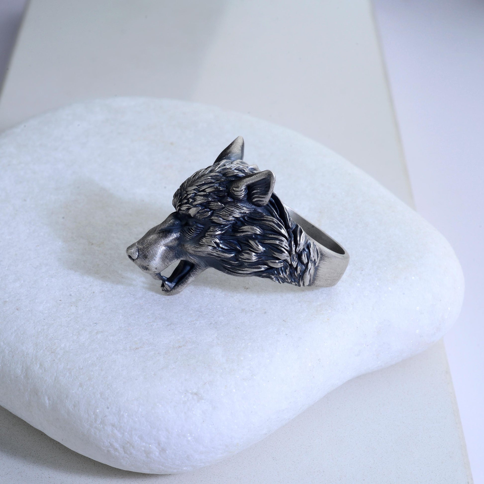 Handmade Viking Wolf Ring – Oxidized Silver Animal Totem Jewelry