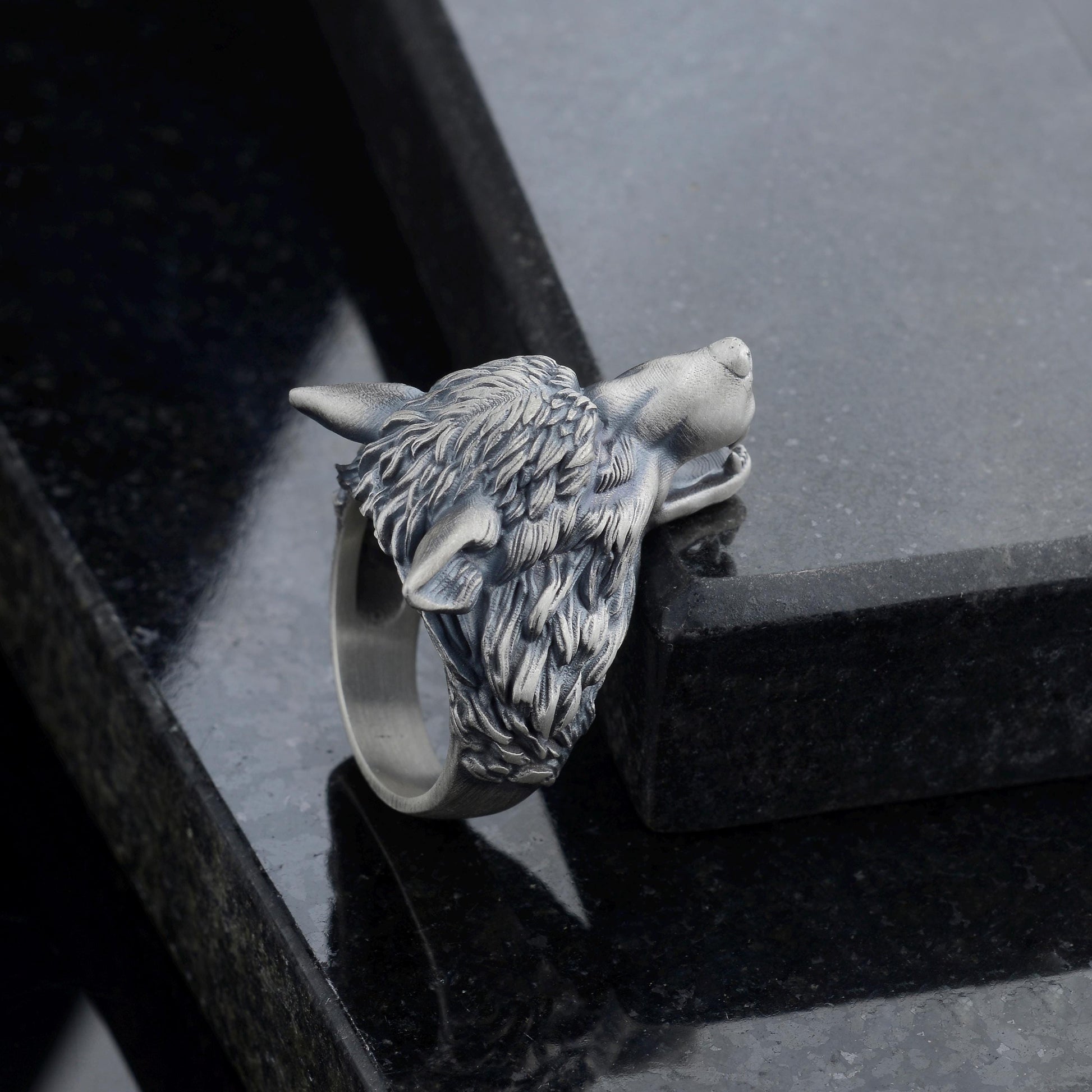 Handmade Viking Wolf Ring – Oxidized Silver Animal Totem Jewelry