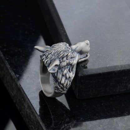 Handmade Viking Wolf Ring – Oxidized Silver Animal Totem Jewelry