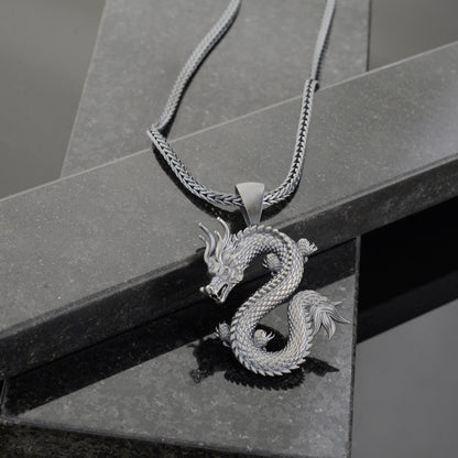 Silver Dragon Pendant, Sterling Silver Dragon Necklace, Flying Dragon Necklace, Dragon Pendant, Fantasy Dragon Pendant, Gift for Boyfriend