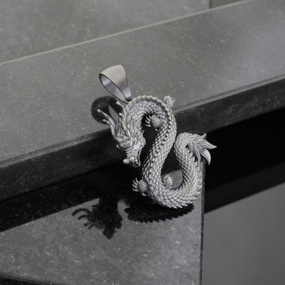 Silver Dragon Pendant, Sterling Silver Dragon Necklace, Flying Dragon Necklace, Dragon Pendant, Fantasy Dragon Pendant, Gift for Boyfriend