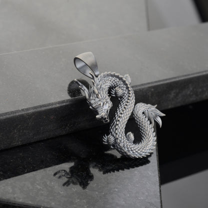 Silver Dragon Pendant, Sterling Silver Dragon Necklace, Flying Dragon Necklace, Dragon Pendant, Fantasy Dragon Pendant, Gift for Boyfriend