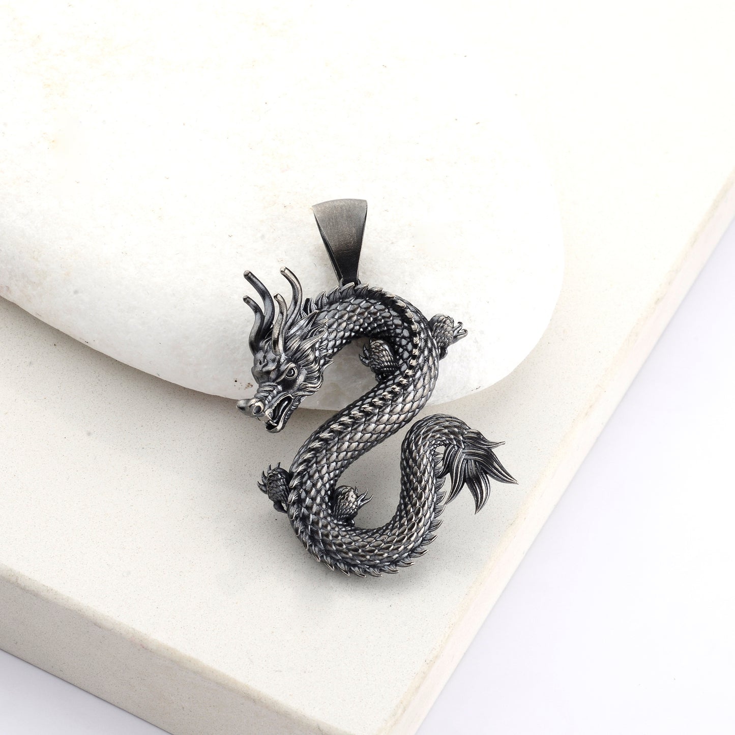Silver Dragon Pendant, Sterling Silver Dragon Necklace, Flying Dragon Necklace, Dragon Pendant, Fantasy Dragon Pendant, Gift for Boyfriend