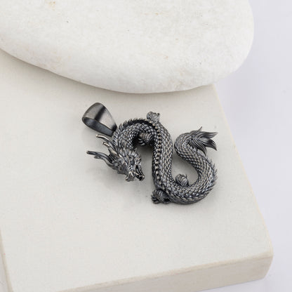 Silver Dragon Pendant, Sterling Silver Dragon Necklace, Flying Dragon Necklace, Dragon Pendant, Fantasy Dragon Pendant, Gift for Boyfriend