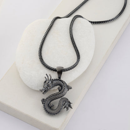 Silver Dragon Pendant, Sterling Silver Dragon Necklace, Flying Dragon Necklace, Dragon Pendant, Fantasy Dragon Pendant, Gift for Boyfriend