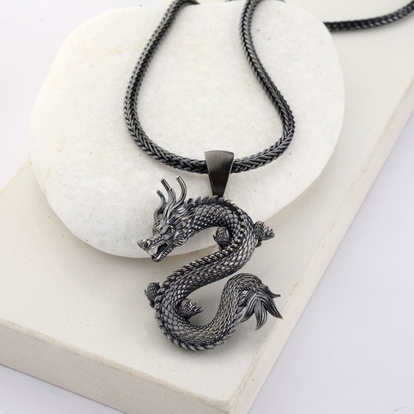 Silver Dragon Pendant, Sterling Silver Dragon Necklace, Flying Dragon Necklace, Dragon Pendant, Fantasy Dragon Pendant, Gift for Boyfriend