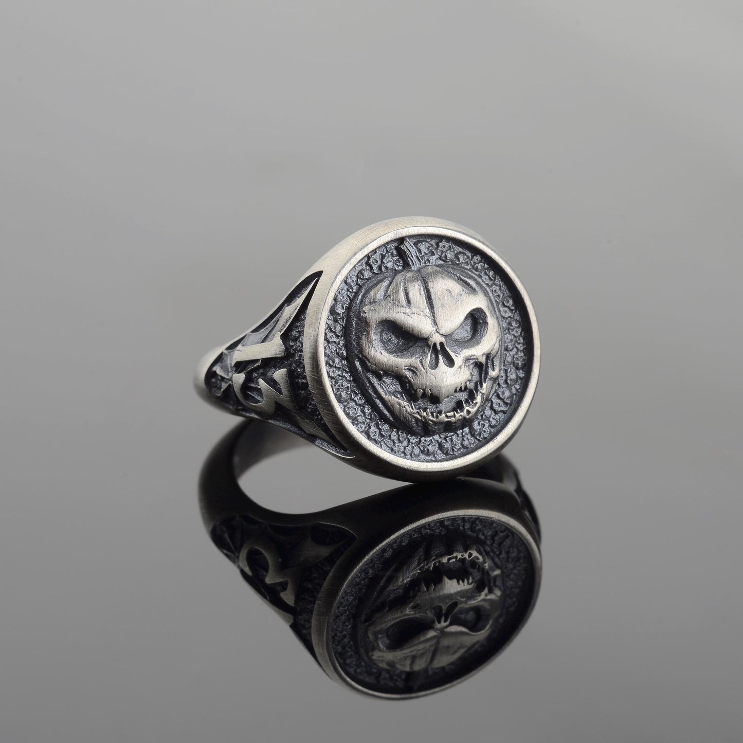 Oxidized Sterling Silver Pumpkin Skull Ring, Halloween Jewelry