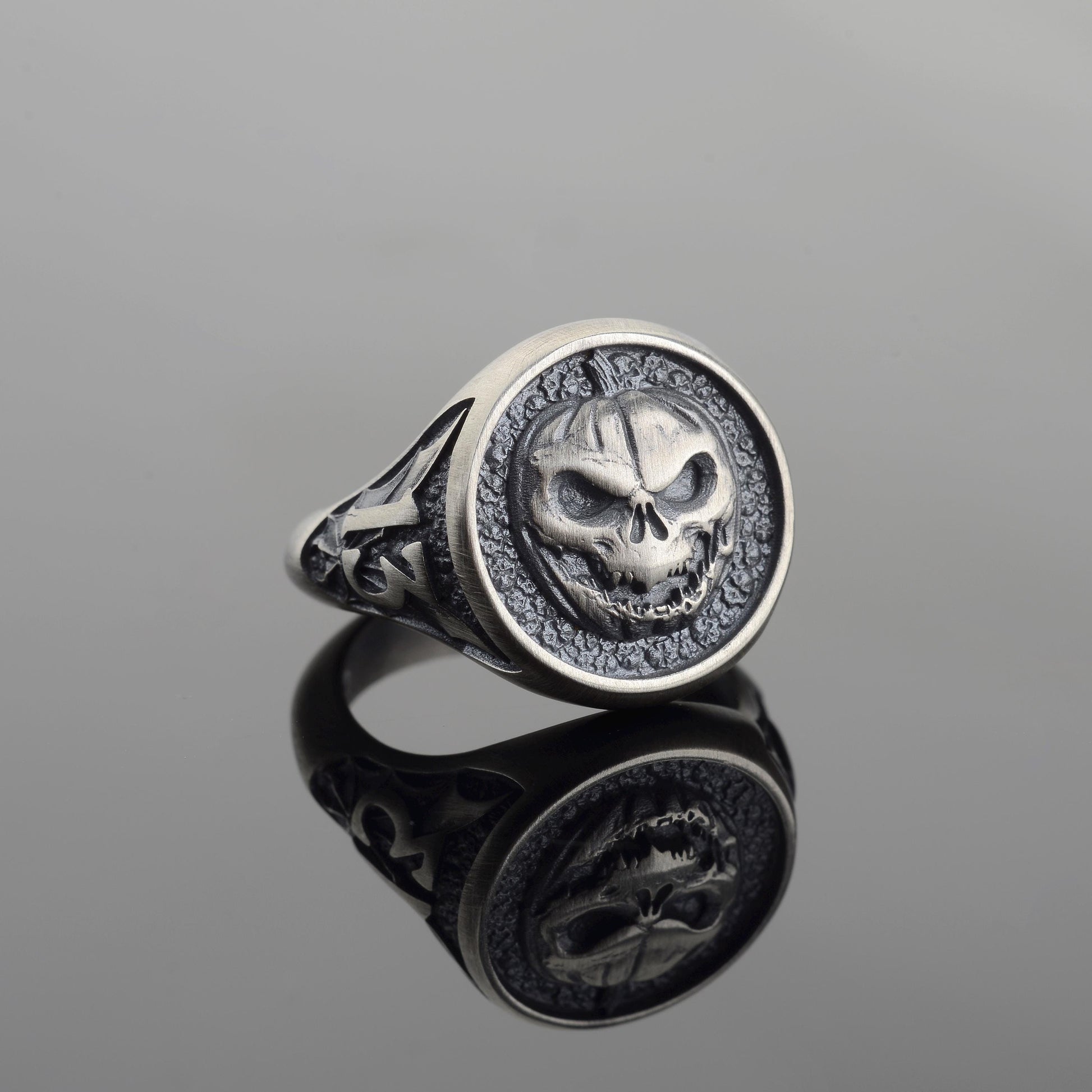 Oxidized Sterling Silver Pumpkin Skull Ring, Halloween Jewelry