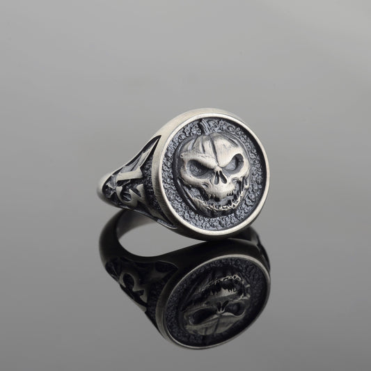 Oxidized Sterling Silver Pumpkin Skull Ring, Halloween Jewelry