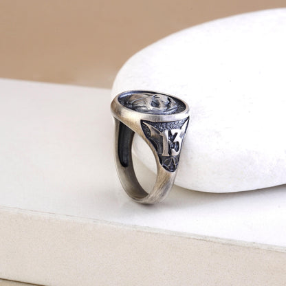 Oxidized Sterling Silver Pumpkin Skull Ring, Halloween Jewelry