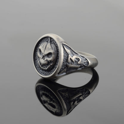 Oxidized Sterling Silver Pumpkin Skull Ring, Halloween Jewelry