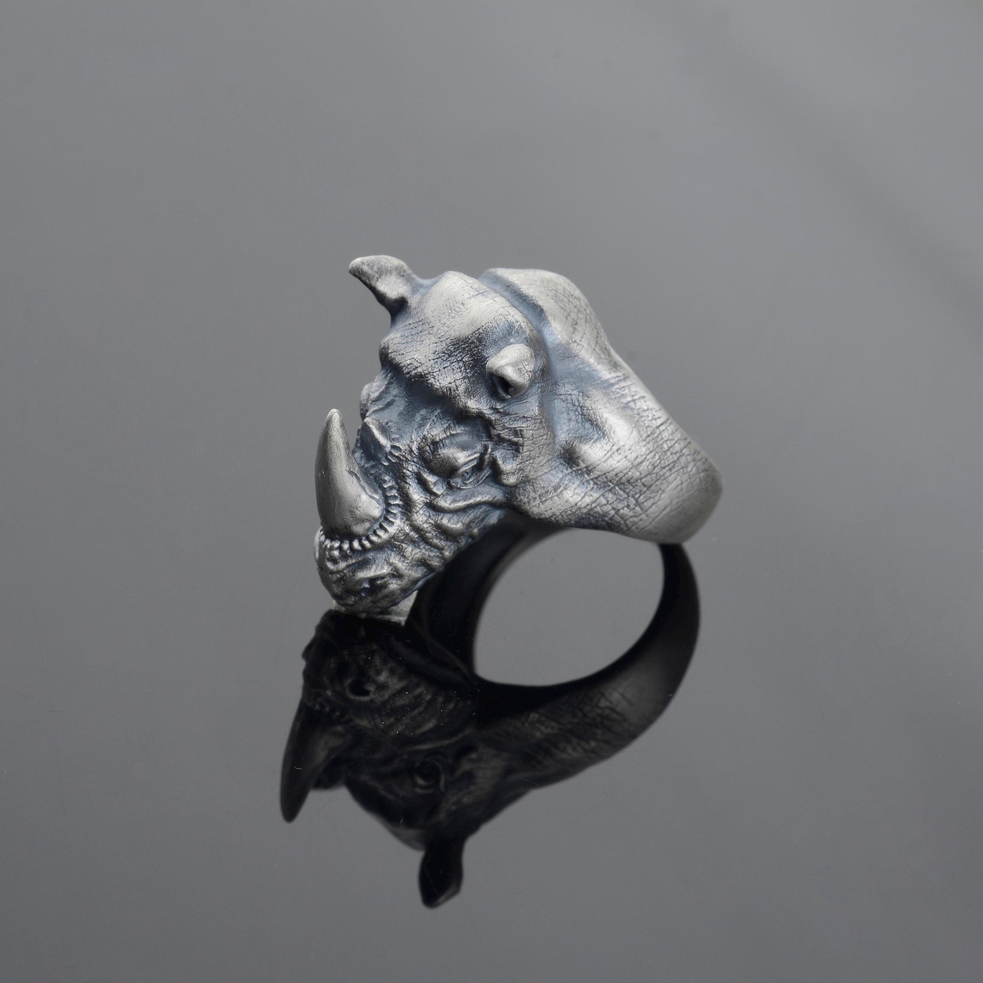 Oxidized Sterling Silver Rhino Signet Ring, Animal Talisman