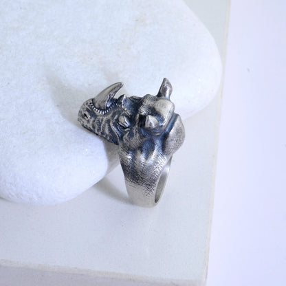 Oxidized Sterling Silver Rhino Signet Ring, Animal Talisman