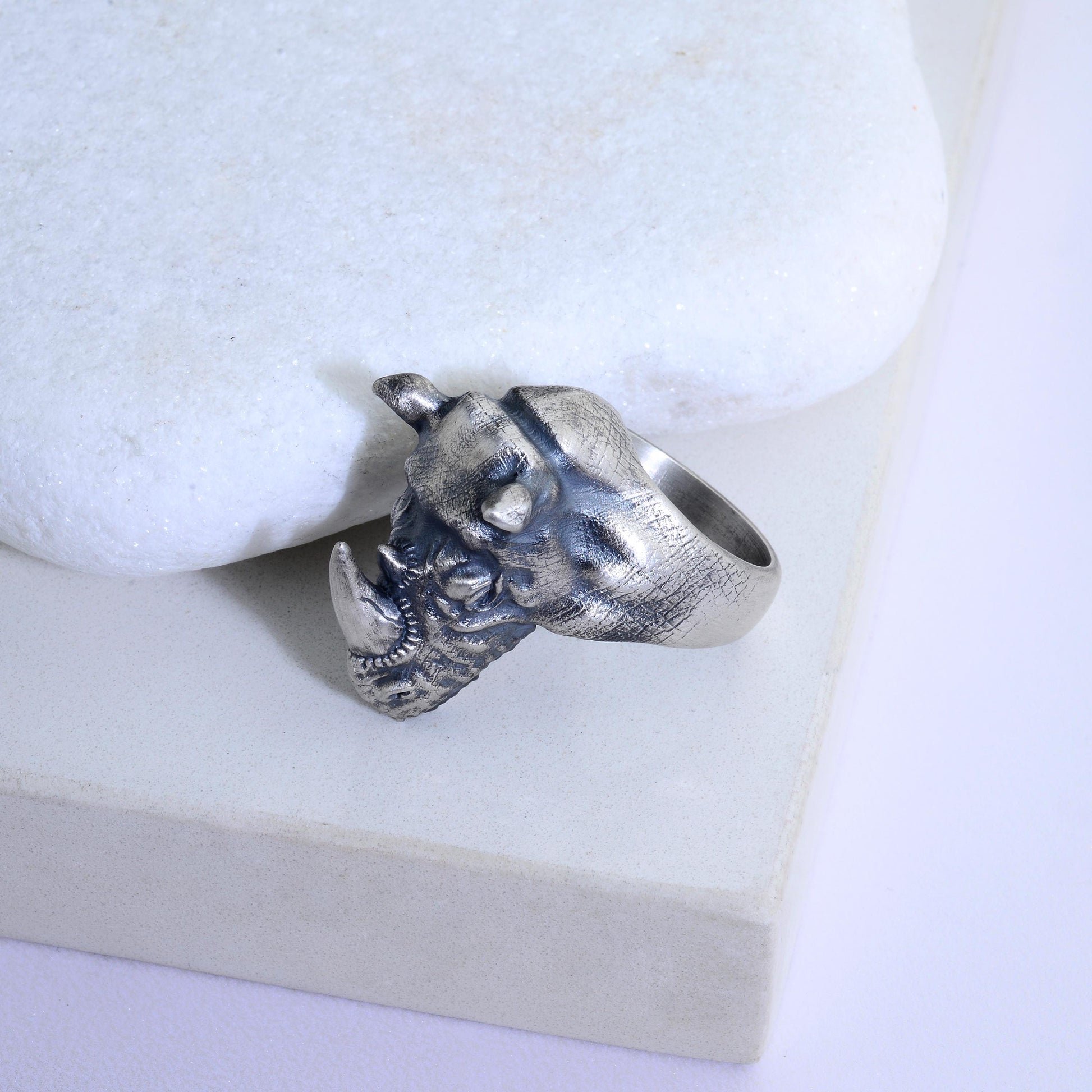 Oxidized Sterling Silver Rhino Signet Ring, Animal Talisman