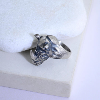 Oxidized Sterling Silver Rhino Signet Ring, Animal Talisman