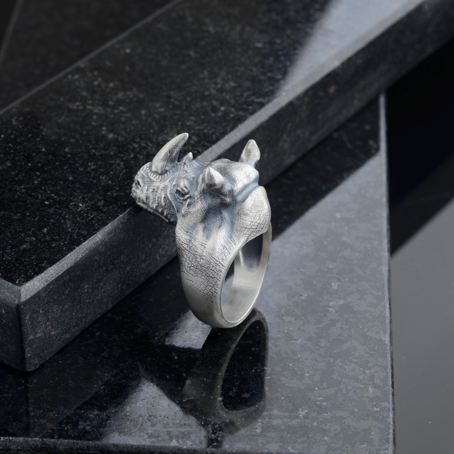 Oxidized Sterling Silver Rhino Signet Ring, Animal Talisman