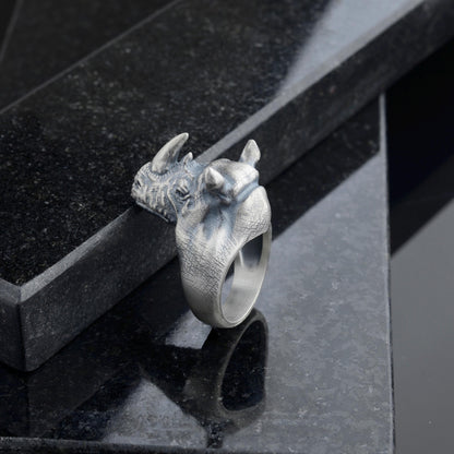 Oxidized Sterling Silver Rhino Signet Ring, Animal Talisman