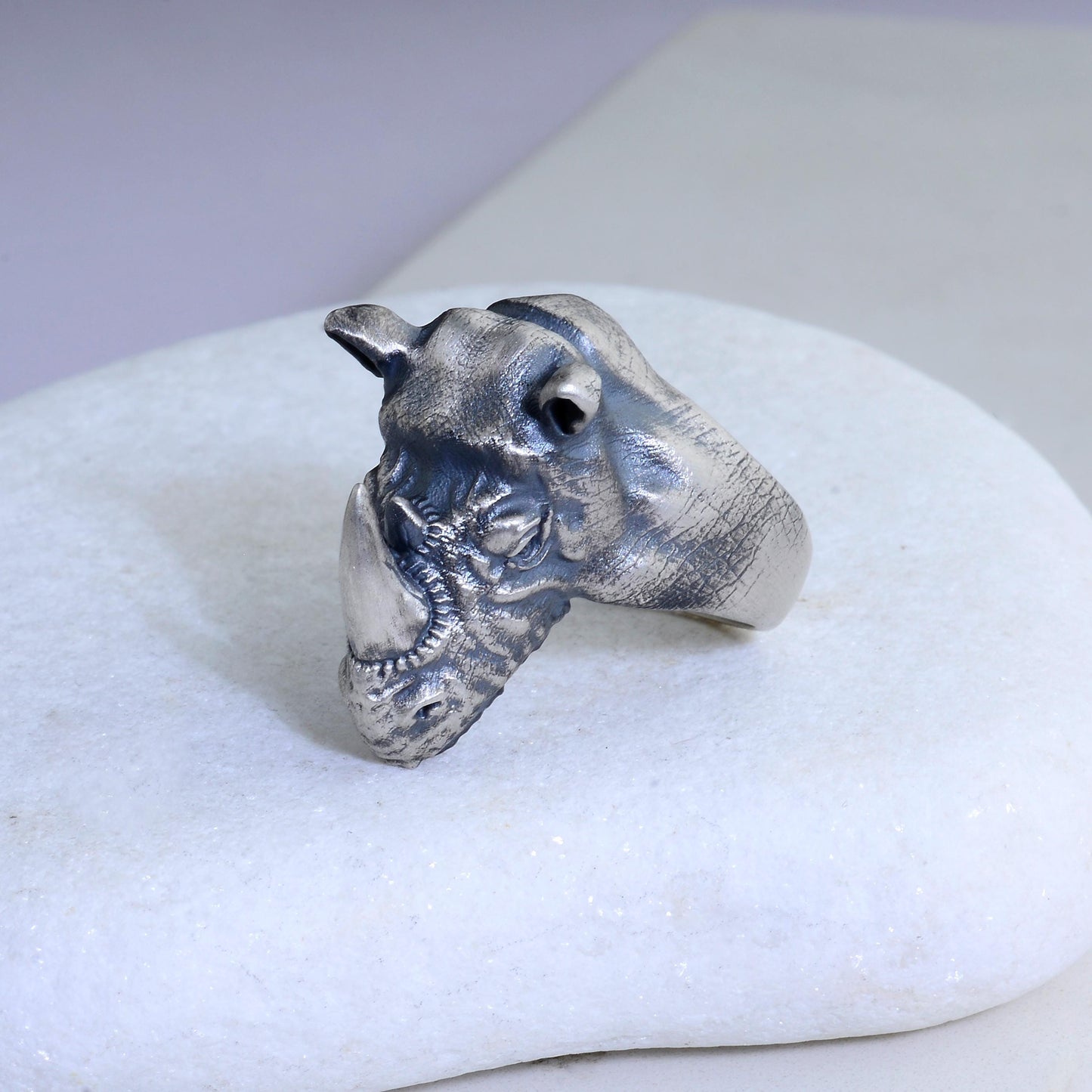 Oxidized Sterling Silver Rhino Signet Ring, Animal Talisman