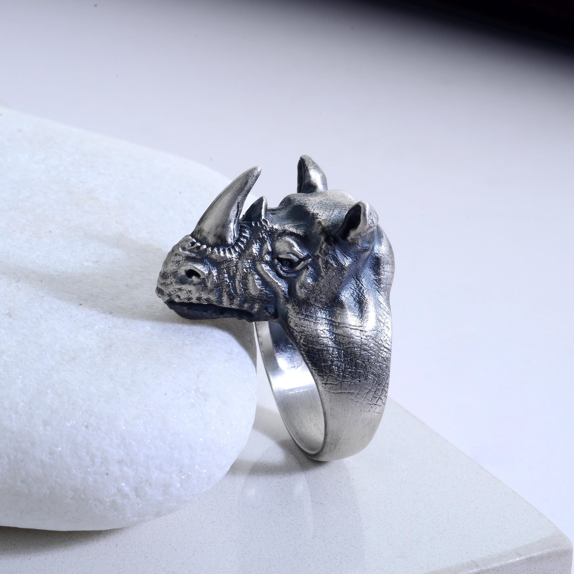 Oxidized Sterling Silver Rhino Signet Ring, Animal Talisman