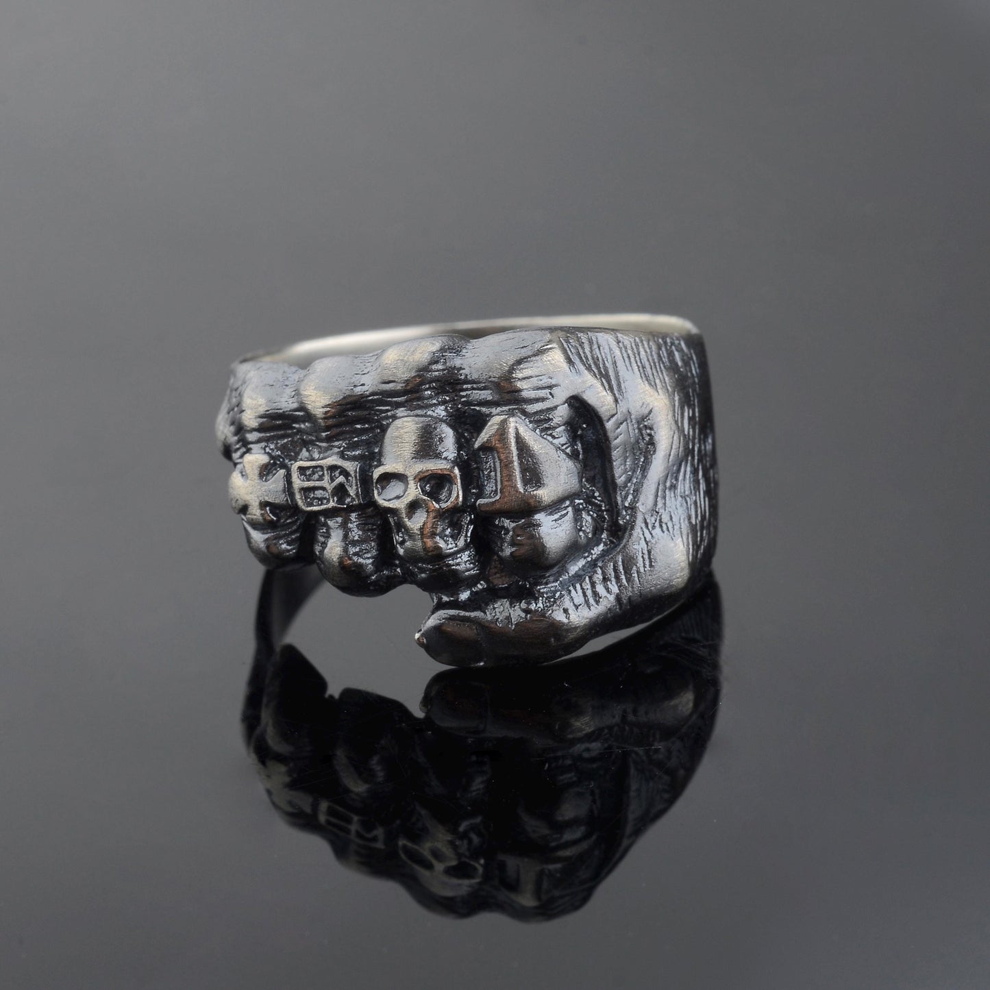 Oxidized Sterling Silver Skeleton Fist Ring: Biker Rocker Jewelry