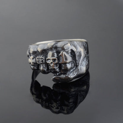 Oxidized Sterling Silver Skeleton Fist Ring: Biker Rocker Jewelry