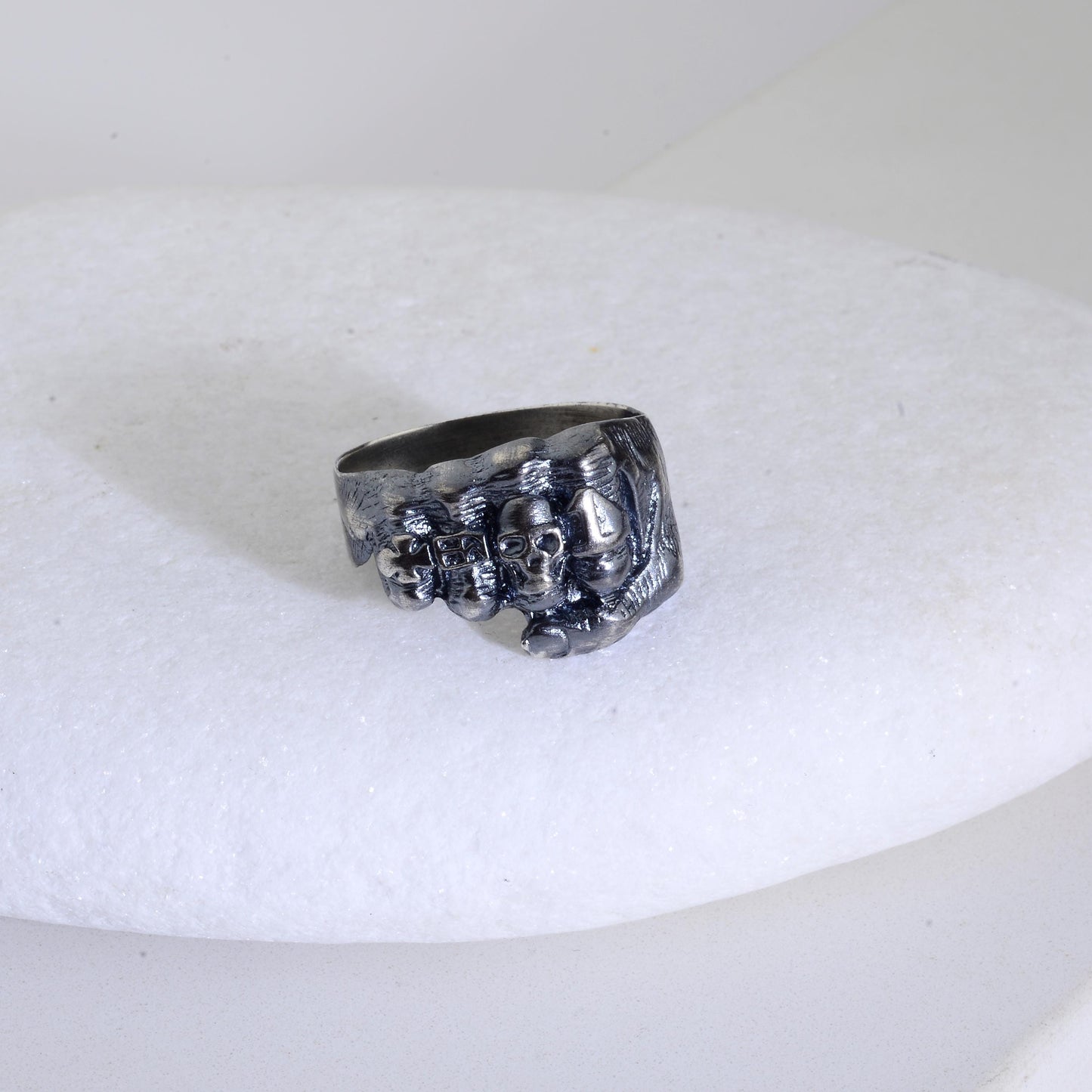 Oxidized Sterling Silver Skeleton Fist Ring: Biker Rocker Jewelry