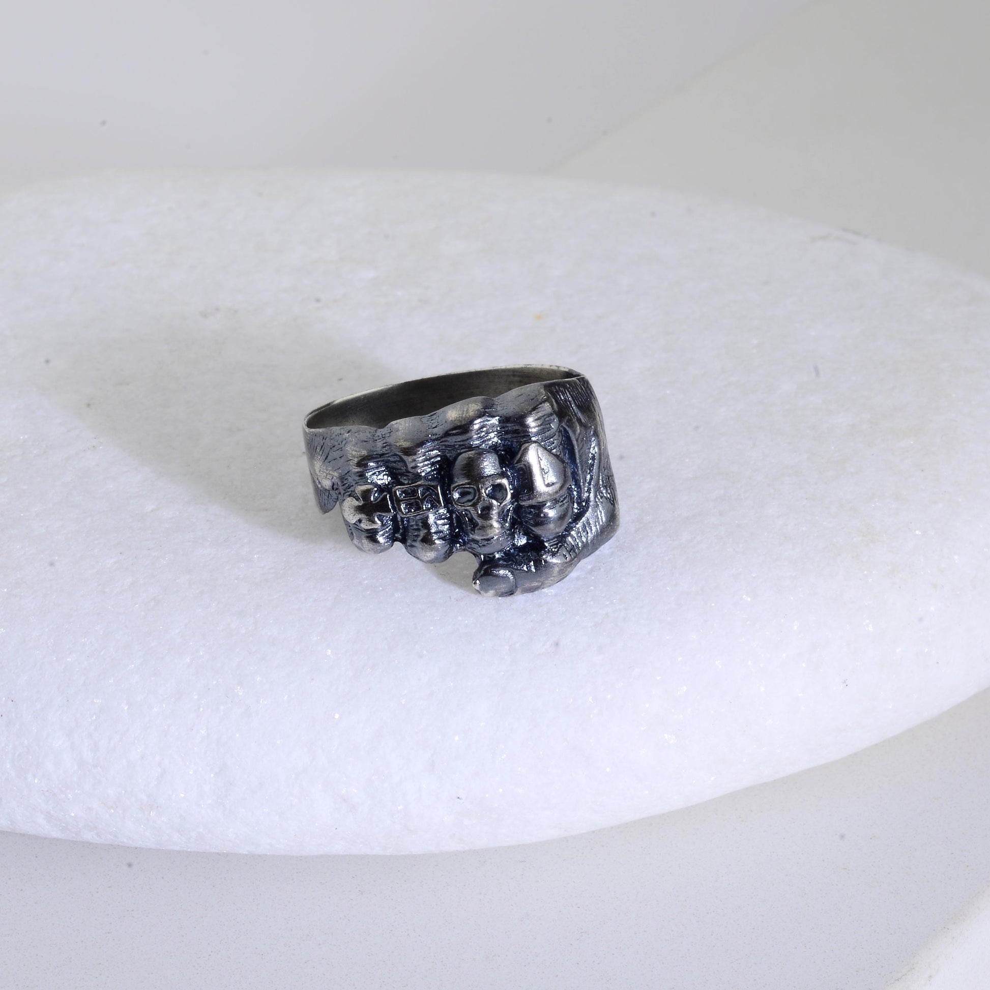 Oxidized Sterling Silver Skeleton Fist Ring: Biker Rocker Jewelry
