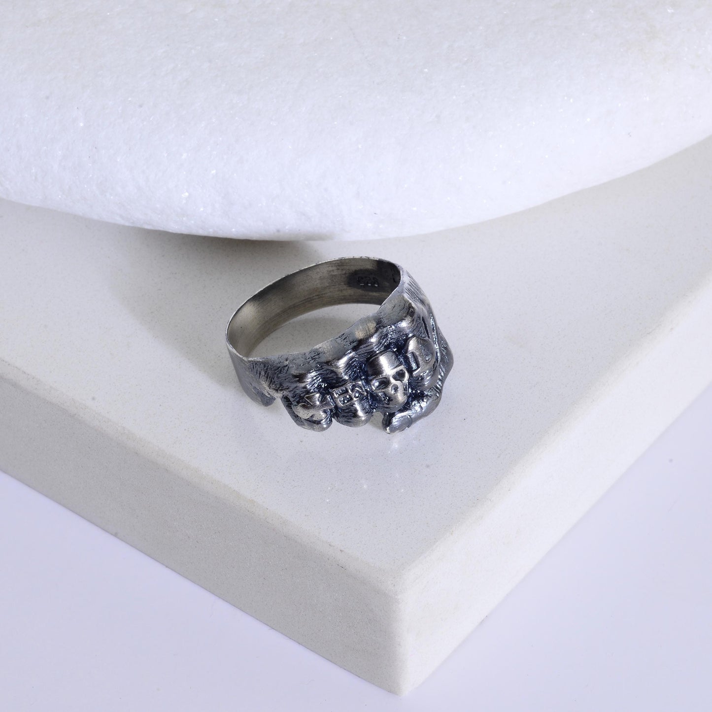 Oxidized Sterling Silver Skeleton Fist Ring: Biker Rocker Jewelry