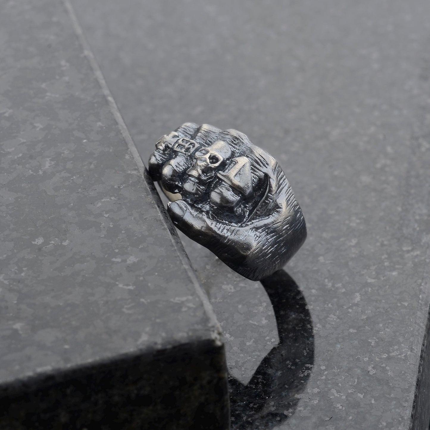 Oxidized Sterling Silver Skeleton Fist Ring: Biker Rocker Jewelry