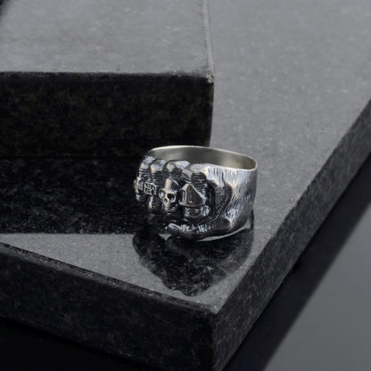 Oxidized Sterling Silver Skeleton Fist Ring: Biker Rocker Jewelry