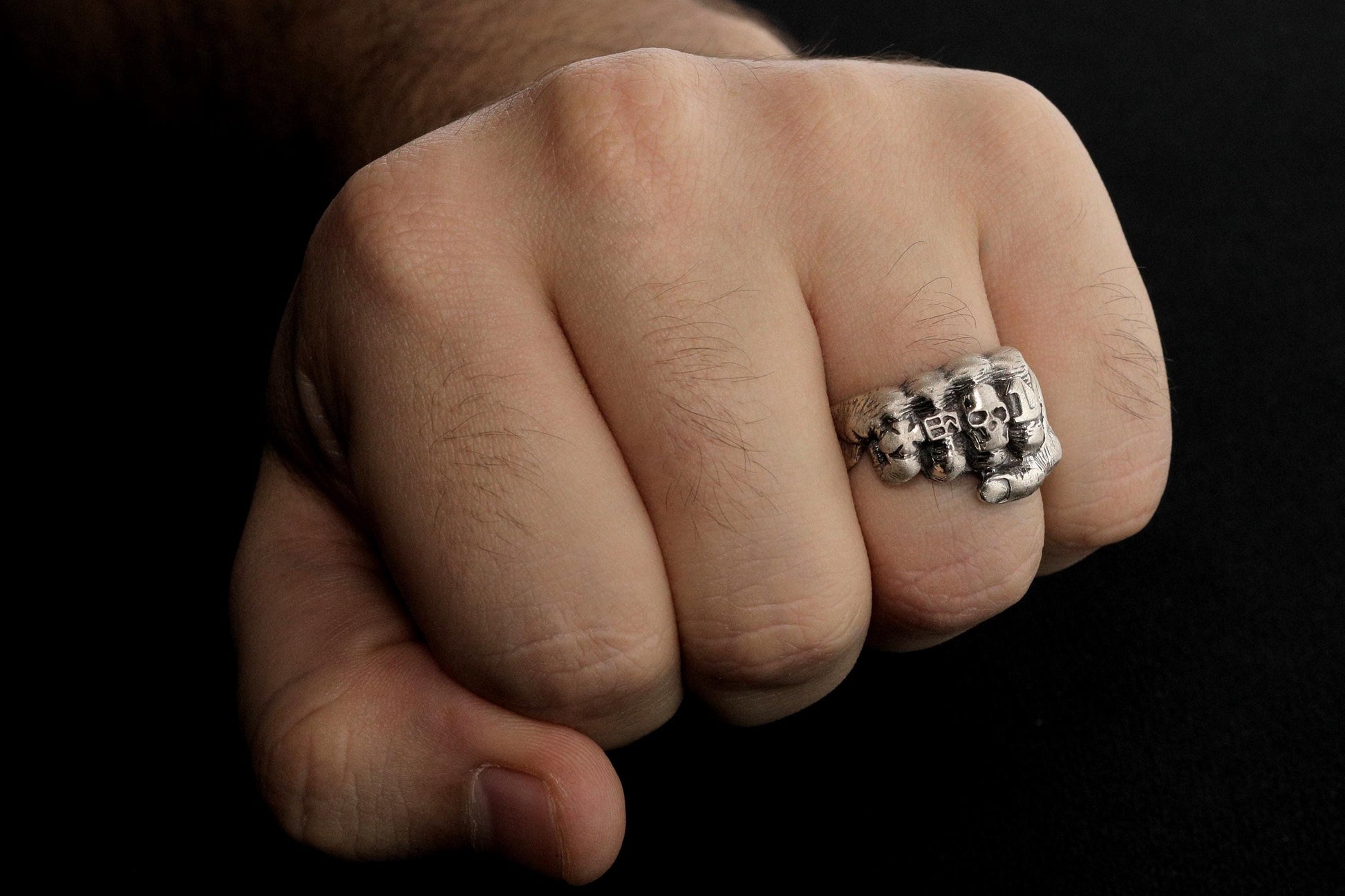 Oxidized Sterling Silver Skeleton Fist Ring: Biker Rocker Jewelry