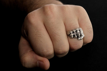 Oxidized Sterling Silver Skeleton Fist Ring: Biker Rocker Jewelry